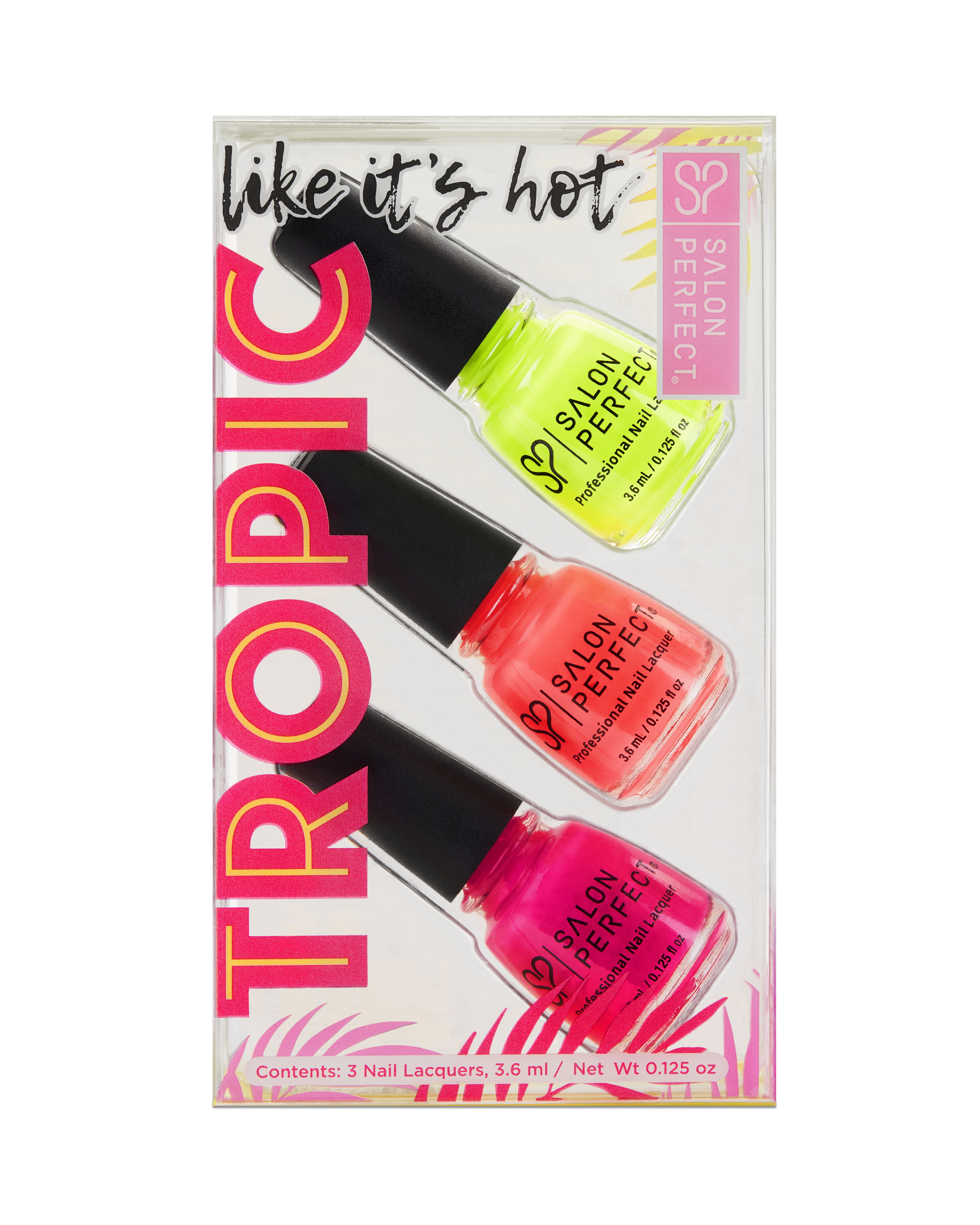 Salon Perfect 3 Pc Mini Nail Polish Kit Chartreuse Pink Peach Tropic Like It S Hot 0 125 Fl Oz 3 Mini Bottles Walmart Com