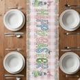 thumbnail image 4 of Table Runner 60 Inches Long for Kitchen Dining, Easter Dresser Scarf Farmhouse, Dining Table Decorations for Wedding/Parties, Cute Bunny Eggs Flowers Plants Pink Checkered 13 x 60 In, 4 of 8