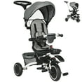 thumbnail image 1 of Aosom 6-in-1 Toddler Tricycle for 12-50 Months, Foldable Kids Trike with Adjustable Seat and Push Handle, Safety Harness, Removable Canopy, Footrest, Grey, 1 of 10