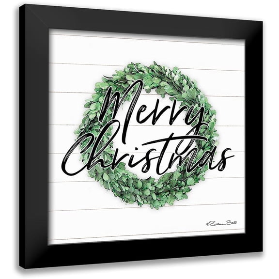 Ball, Susan 12x12 Black Modern Framed Museum Art Print Titled - Merry Christmas Boxwood Wreath