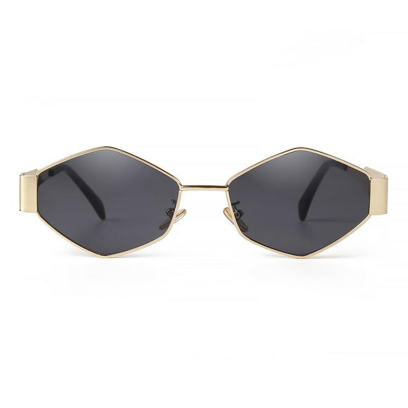 Lentes de Sol SDINM Hexágono Retro de Metal Dorado para Mujer