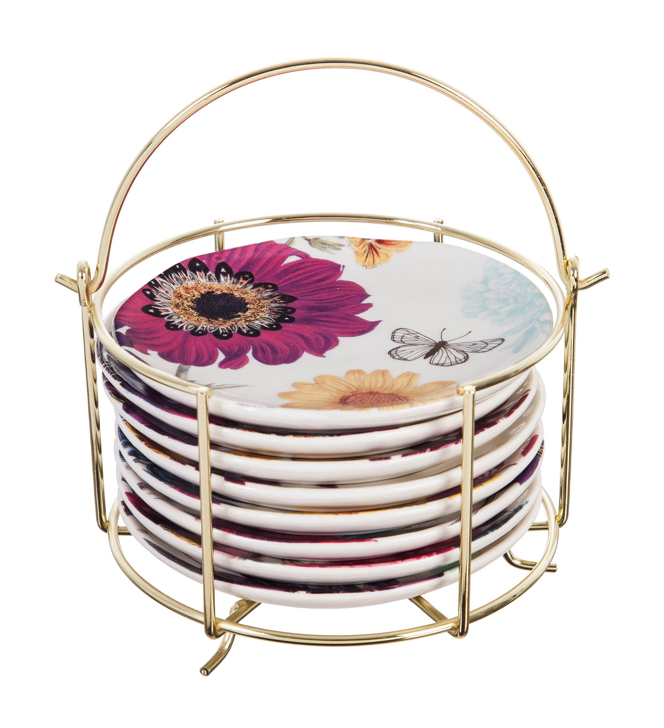 Evergreen Ceramic 6'' Appetizer Plate withcaddy, Vivid Bouquet