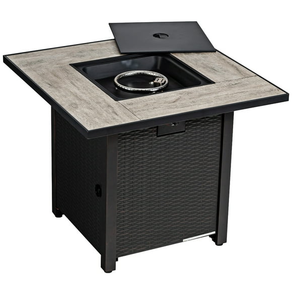 Gymax 30'' Gas Fire Table 50,000 BTU Square Propane Fire Pit Table Patio Yard