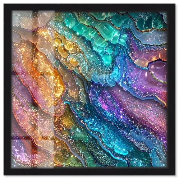 Glittering Spectrum I Shadowbox Print Colorful Abstracts by Art Remedy, Black Frame, 12 x 12