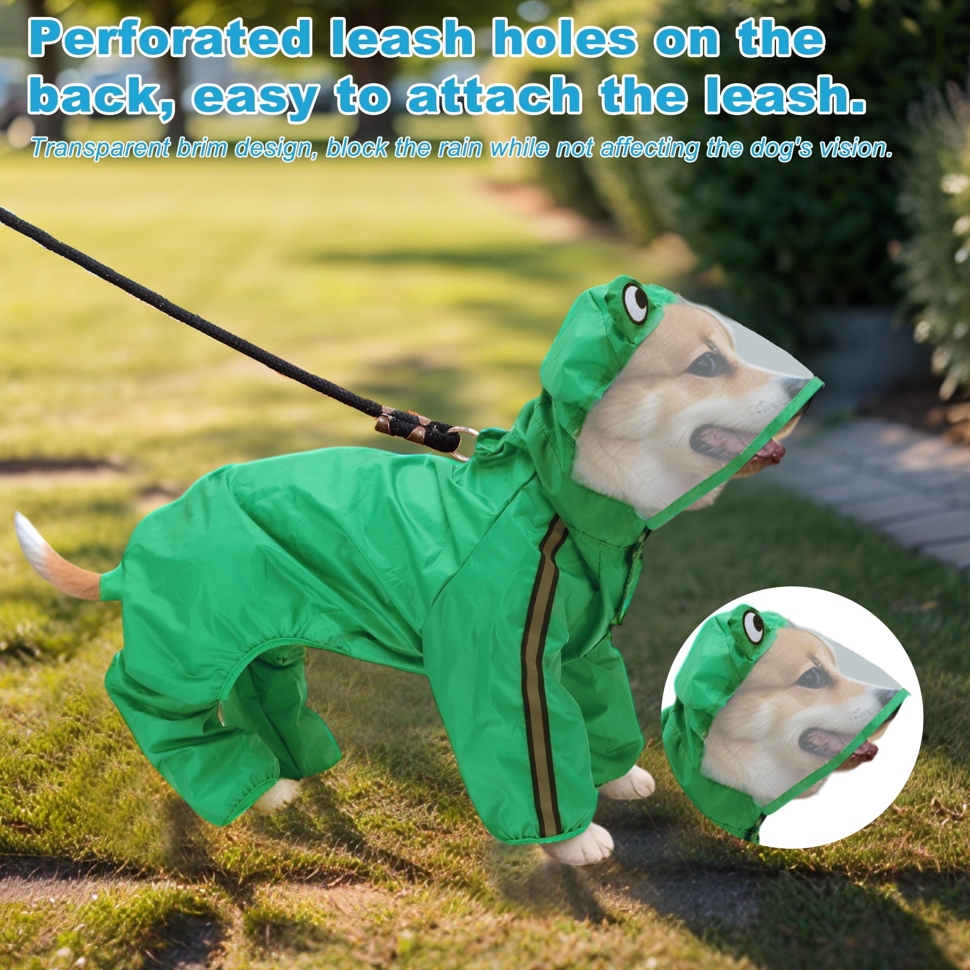 Unique Bargains Dog Raincoat Full Coverage Waterproof with Reflective Strip L Size