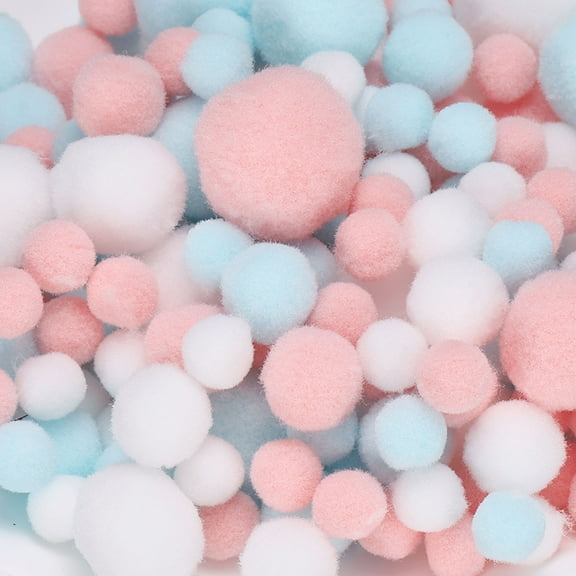 Fuzzy Pom Poms Balls, 120 Pcs Assorted Sizes Mini PomPoms for Crafts Jewelry Making White/Blue/Pink