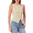 thumbnail image 4 of INSPIRE CHIC Women's Asymmetrical Sleeveless Tank Top Button Down Lightweight Summer Top Light Khaki M, 4 of 6