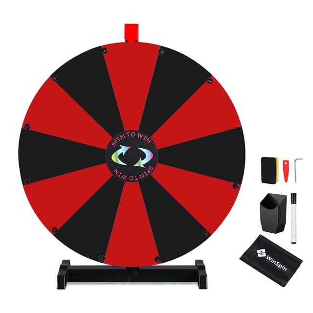 WinSpin Roue de Prix de Table 24 Pouces pour Exposition Professionnelle Noir et Rouge, 12 Emplacements pour Événements Extérieurs