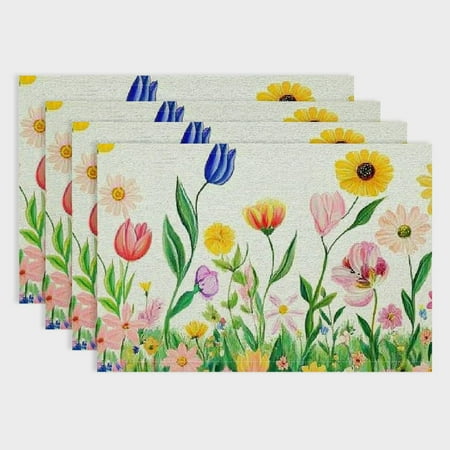 

Pratyus Flowers Field Naive Art Linen Cloth Placemats Set of 4 for Table Decor Birthday Parties Christmas Restaurants & Buffets 18x12in