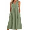 thumbnail image 6 of Gamivast Casual Dresses for Women Sleeveless V-Neck Midi Dress Empire Waist with Pockets Tank Dress Solid Color Flowy Summer Work Office Daily Playwear, 6 of 6