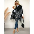 thumbnail image 4 of Women'S Wraps Open Front Travel Poncho Cape Warm Oversized Plaid Sweaters Casual Cardigan Shawls Black One size, 4 of 9