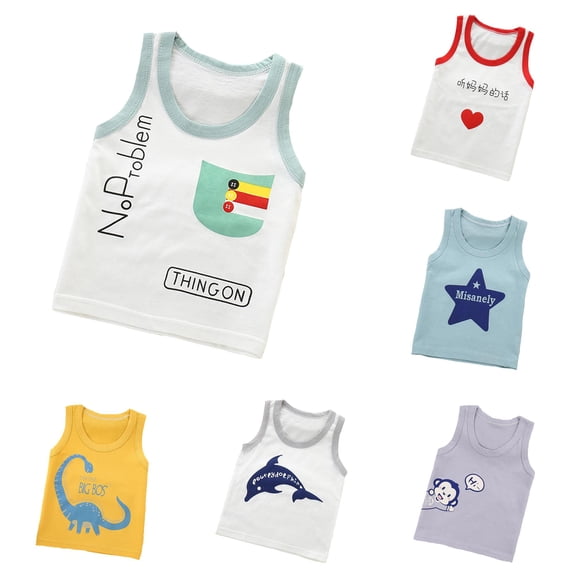 HCYSFG Boys Assorted Graphic Tank Tops Scoop Neck Sleeveless Animal Letter Print Casual Summer UnderTees Everyday Tops