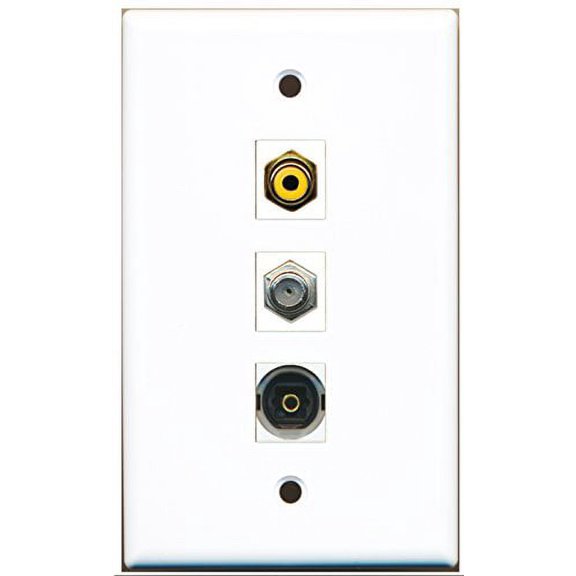 RiteAV - 1 Port RCA Yellow and 1 Port Coax Cable TV- F-Type and 1 Port Toslink Wall Plate