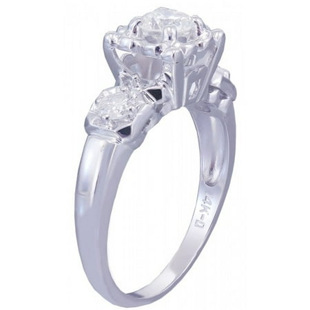 Art Deco Diamond Engagement Ring - 14k White Gold Round Cut Diamond Engagement Ring Art Deco Antique Style 0.55ct
