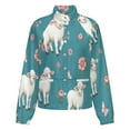 thumbnail image 5 of Jackets for Women Winter Coat Jackets Flannel Stand Collar Jacket(Cute Lambs Pink Flowers Teal Background,Size:S-4XL), 5 of 7