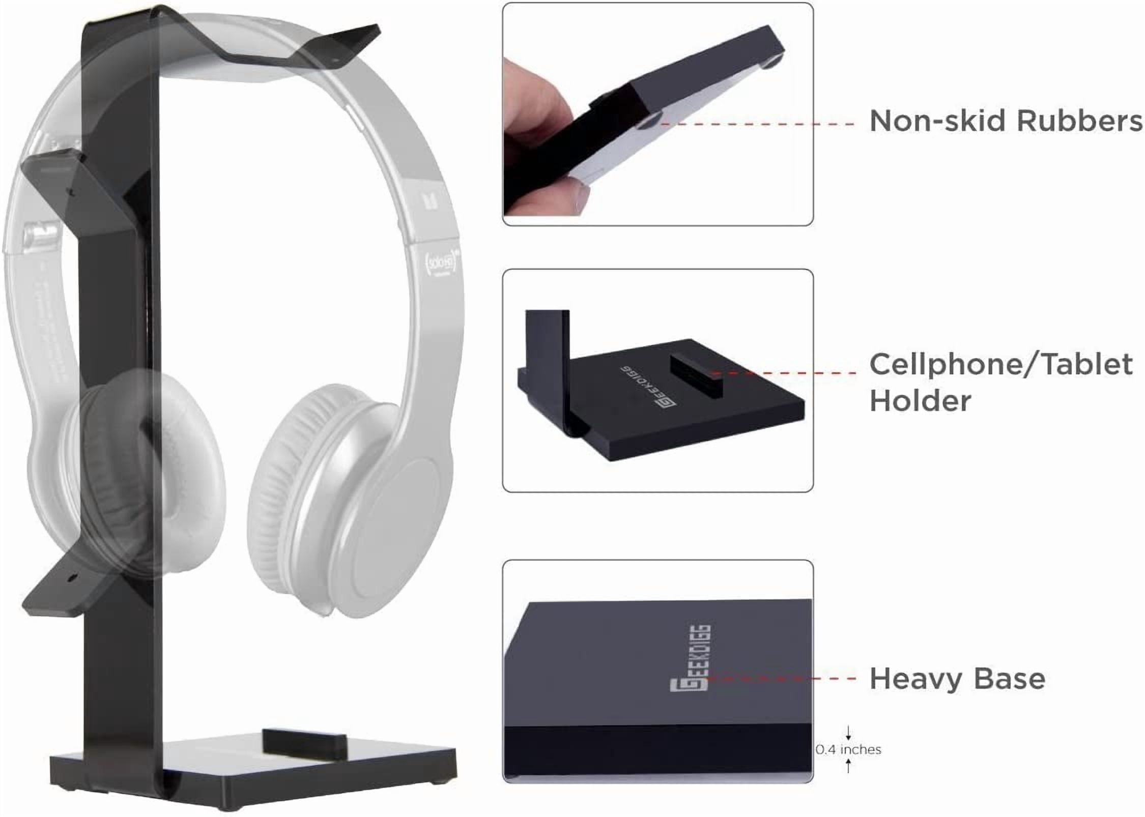 Geekdigg Gaming Headset Headphone Stand Holder with Cable Organizer & Cellphone Stand - Black