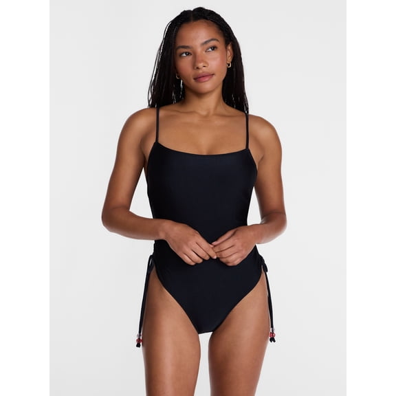 No Boundaries Cinched Cheeky One Piece Swimsuit, Women’s XXS-XXL