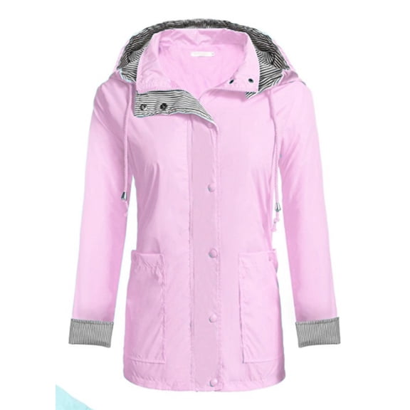 Lightweight Women Hooded Raincoat with Pockets Long Sleeve Outdoor Rainwear