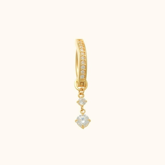Anygolds 14K Real Solid Gold CZ Dangle Belly Ring - Curved Navel Clicker, 14G