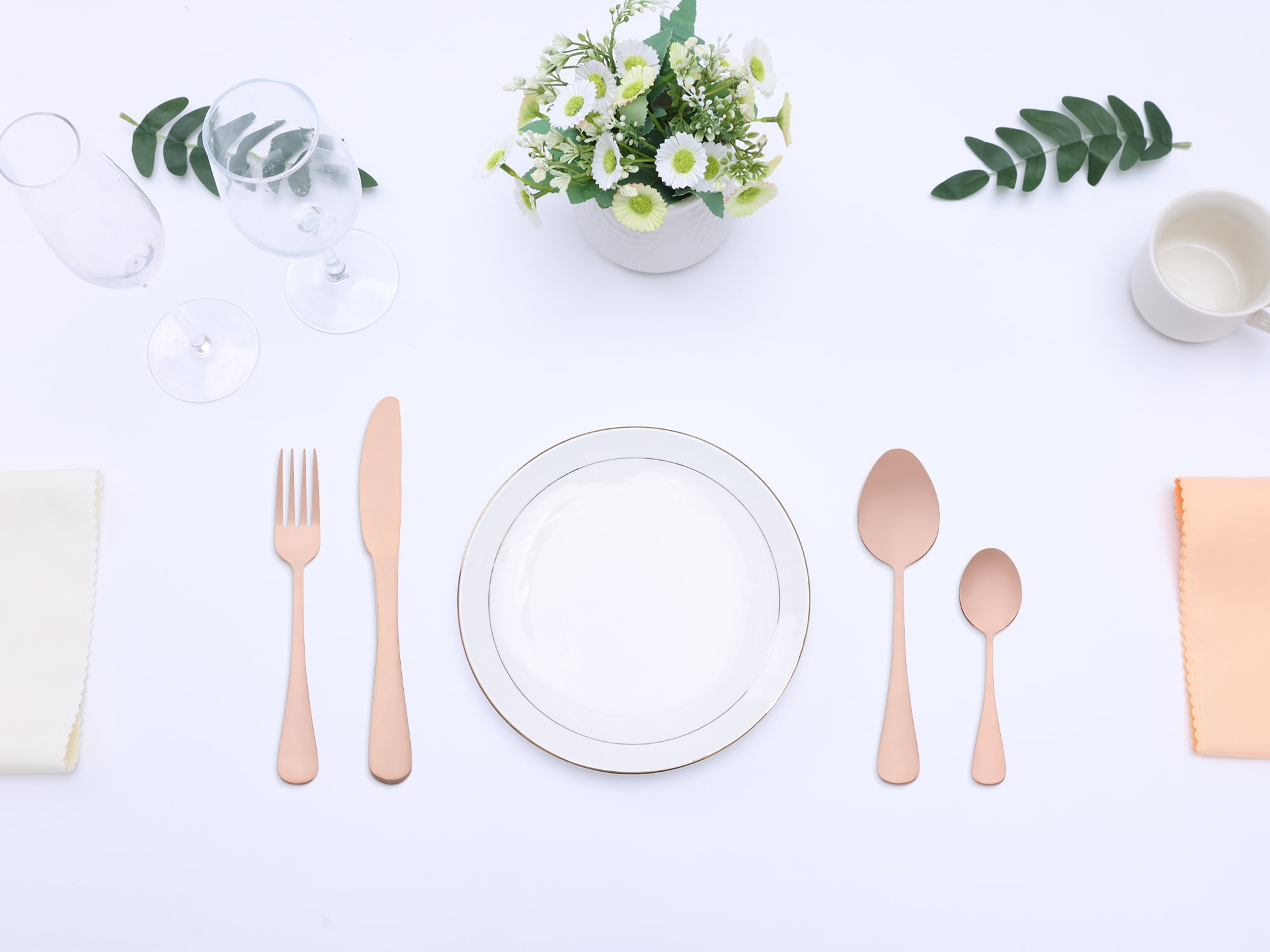 Unique Bargains 24 Pcs Stainless Steel Flatware Set with Supporting Shelf Rose Gold