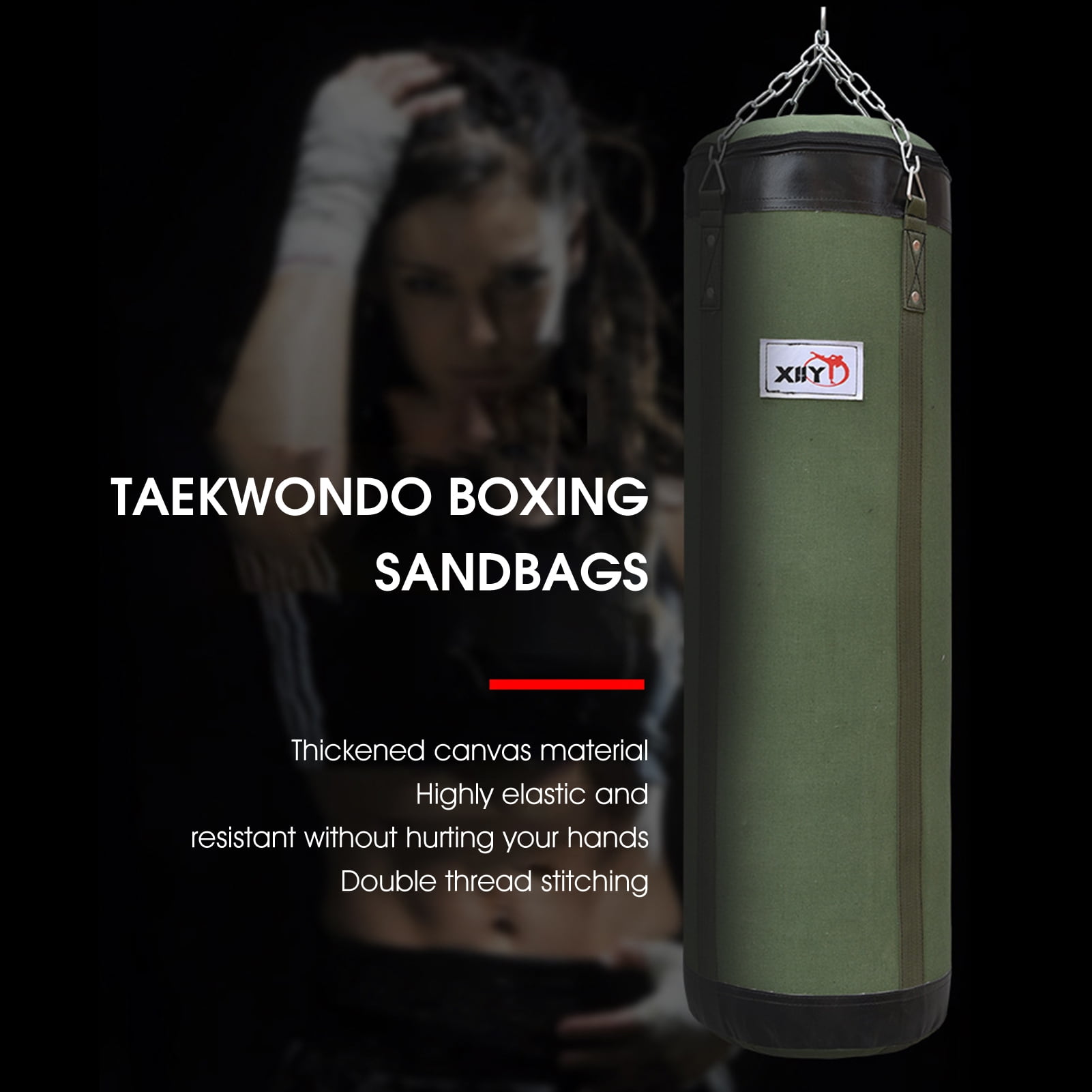 Canvas Boxing Bag Hanging Design High Strength Good Toughness Empty Punching Bags for Gym -Green,120cm