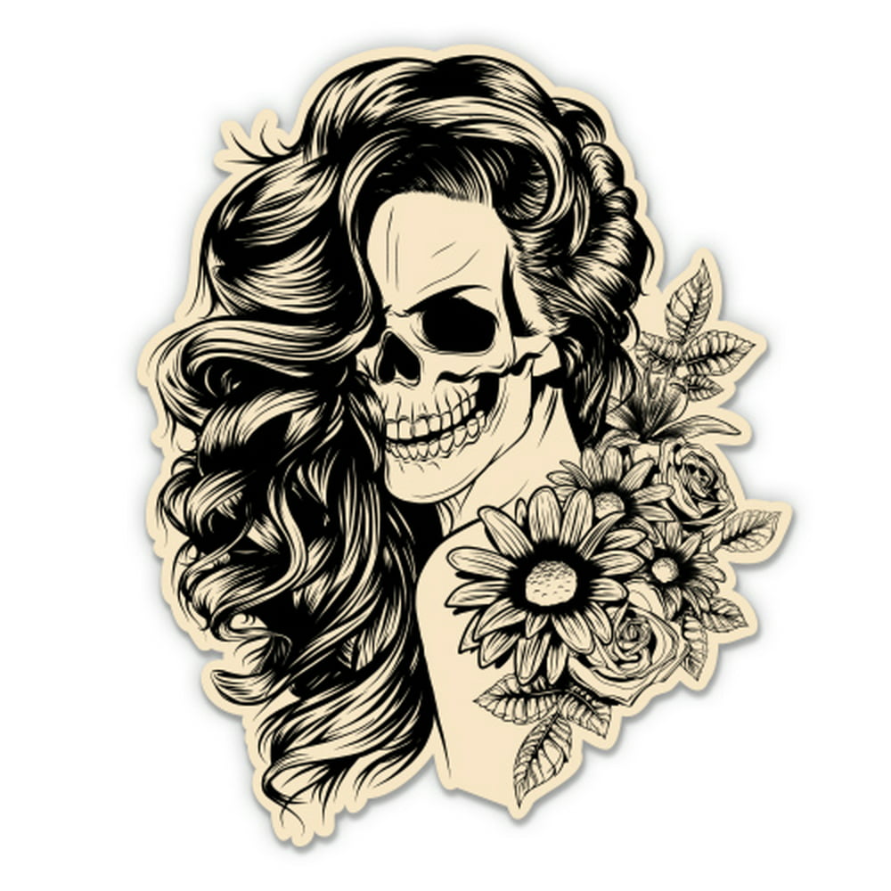 Day Of The Dead Scary Girl Female Skull 12 Vinyl Sticker Waterproof Decal