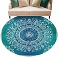 thumbnail image 2 of Teal Blue Boho Round Area Rug 6 FT, Non Slip Bedroom Rugs, Retro White Rustic Flower Ethnic Pattern Washable Soft Circular Carpet Non-Shedding Floor Mat for Kitchen Dining Room Home Office Kids Room, 2 of 8