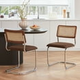 thumbnail image 6 of GrandNoor Brown Rattan Dining Chairs,Wooden Mid-Century Modern Kitchen Chairs, Armless Mesh Back Cane Chairs, Famous Cesca Design Chairs with Metal Chrome Leqs, Set of 2, 6 of 7