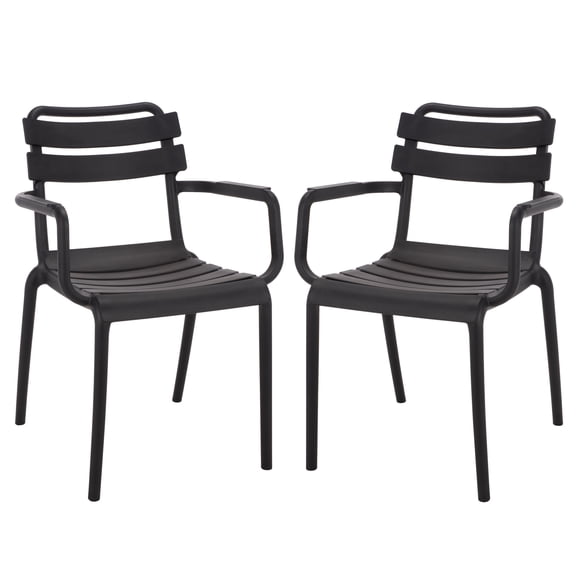 Safavieh Sarah Polyethylene Outdoor Dining Arm Chairs - Set of 2, Black