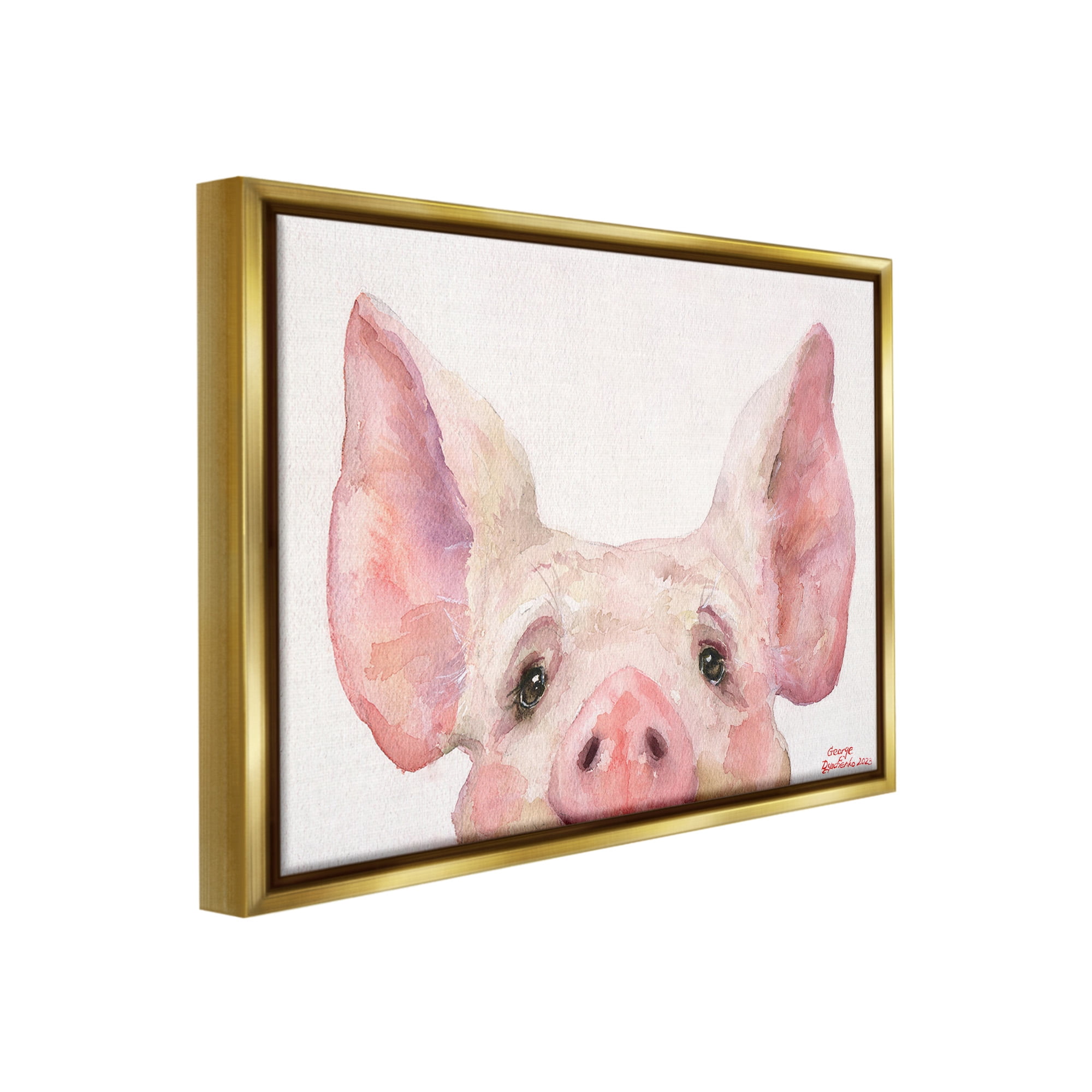 Stupell Industries Piglet Peeking Portrait Animals & Insects Painting Gold Floater Framed Canvas Art Print Wall Art, 21 x 17