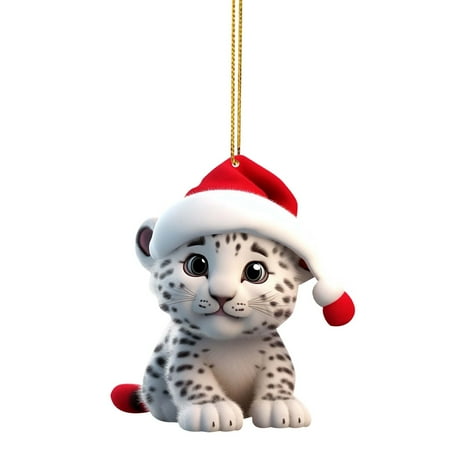 

Cute Snow Leopard Baby Christmas Tree Charm Snow Leopard Baby Car Decoration Bag Hanging Flat Acrylic Christmas Tree Pendant Strong And Stretchy String .4 Hand Painted Stained Glass Window Cat