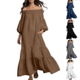 thumbnail image 6 of Maxi Dresses for Women Off Shoulder Puff Sleeve Ruffle Tiered Linen Vacation Summer Long Dress with Pockets (3XL, Navy), 6 of 6
