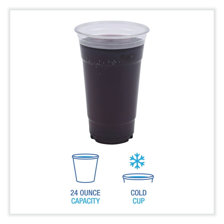 Clear Plastic Cold Cups, 24 oz, PET, 50 Cups/Sleeve, 12 Sleeves/Carton Clear Plastic Cold Cups, 24 oz, PET, 50 Cups/Sleeve, 12 Sleeves/Carton