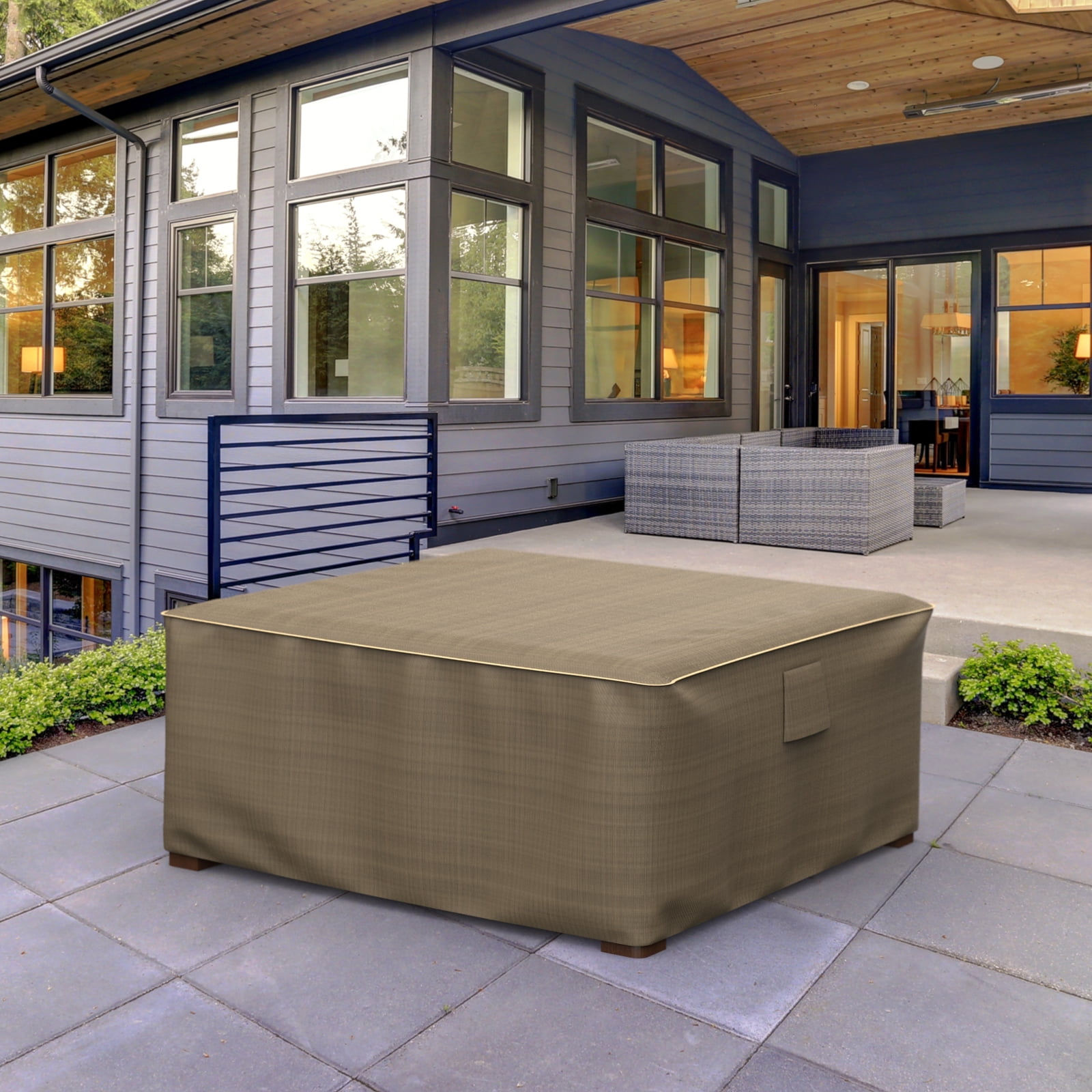 Budge Large Black and Tan Patio Table/Ottoman Cover, StormBlock™ Hillside