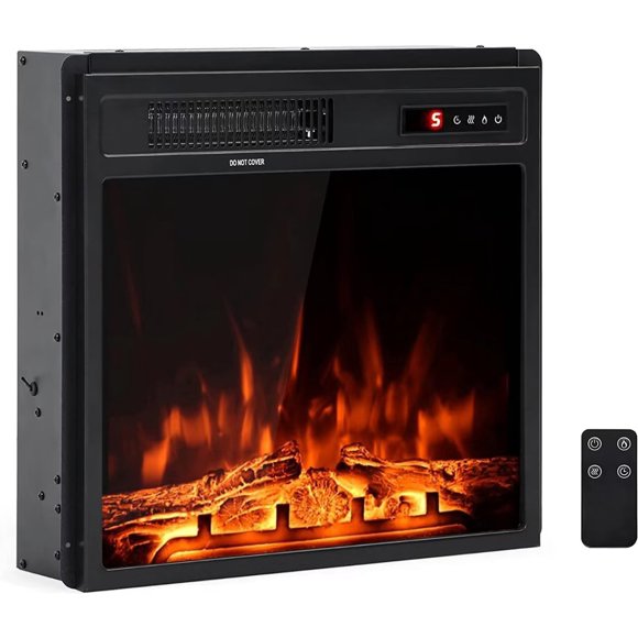 WAMPAT Electric Fireplace Insert 18'' Freestanding Heater with Remote Control, RV Fire Place for TV Stand with 5 Adjustable Flame and Timer, Small Electric Stove for Bedroom Office, 1400W, Black