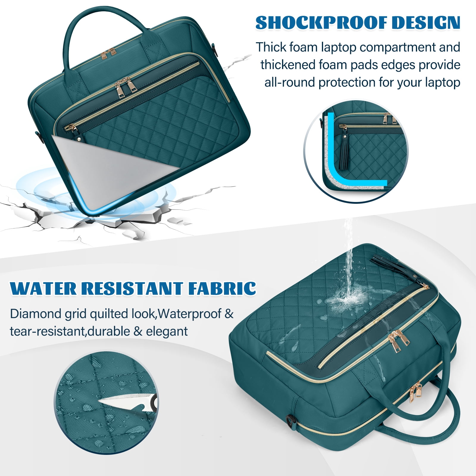 RAINSMORE Laptop Bag 17.3 Inch Messenger Shoulder Bags for Women Waterproof Computer Briefcase Large Laptop Case for Work Business Office College Travel,Dark green