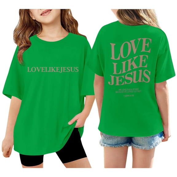 JAJAHO Girls Short Sleeve T Shirt Summer Oversized Tee Casual Letter Print Crew Neck Baggy Streetwear Shirts For Kids 3-14Y Versatile Tops