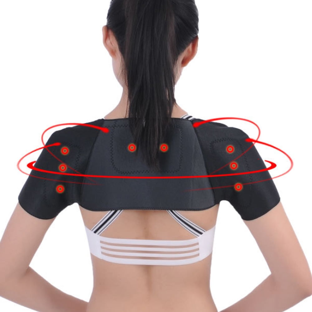 Tebru Shoulder Braces, Adjustable Soft Self-Heating Relax Shoulder Pad Breathable Shoulder Support Belt Magnetic Therapy Strap, Double Shoulder Brace Pain Relief Compression Sleeve Wrap