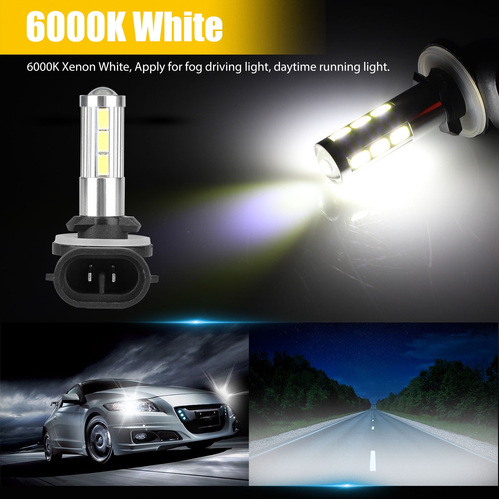 Alla Drive 6000 Lumens 889 881 LED Headlights Bulbs High or Low Beam Conversion Kits/Fog Lights 6000K Xenon White Xtreme Super Bright H28 886 