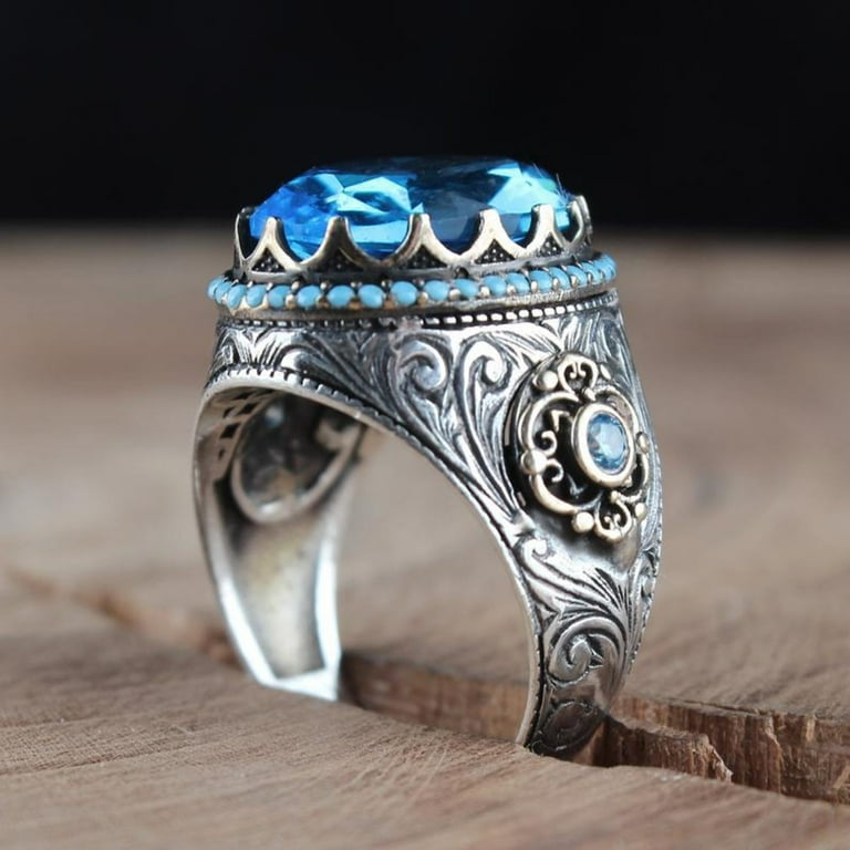 Large Saphire Ring Punk Rings for Men Round Blue Gemstone Big Rings Ring Vintage Mens Rings Pack Ring Diamond Ring Packs for Women Ring Gift Ring Ring Jewelry Men Peacock Shape Edgy