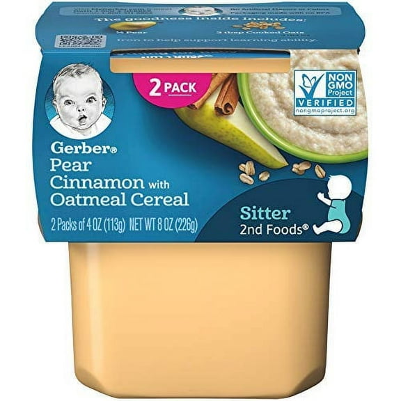 Gerber Baby Food 2nd Foods, Mixed Cereal, Pears & Cinnamon with Oatmeal Puree, 4 Ounce Tubs, 3 Count