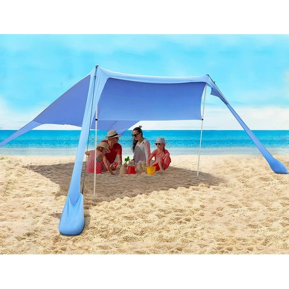 Beach Tent Sun Shelter, Portable Beach Shade Canopy UPF50  with Sandbags for Outdoor Family Camping, Fishing, Backyard Fun, Picnic, 7 x 7ft