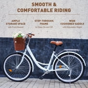 Viribus 26 City Cruiser Bicycle with Carbon Steel Frame Dual V Brakes Basket for Women Adults,Blue