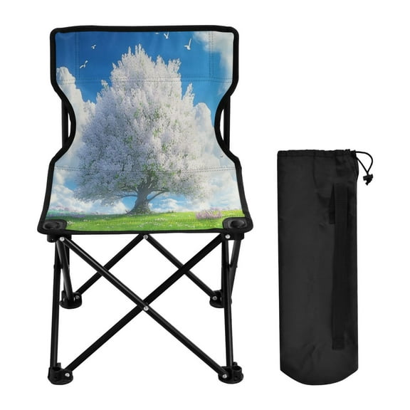YAZAOO Camping Chairs Modern Blossoming Tree in Sunny Field Pattern Folding chair