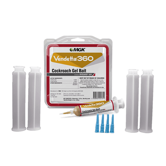 Vendetta 360 Cockroach Gel Bait - Attractive and Durable Formula - 1 Pack (4 Tips, 4 Plungers, & 4 x 30g Tubes) by MGK