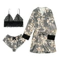 thumbnail image 2 of Aloohaidyvio Womens Silk Satin Pajamas Set 3 Pcs Luxury Sleepwear Cami Top Pjs with Shorts and Robe Sizes M, 2 of 4