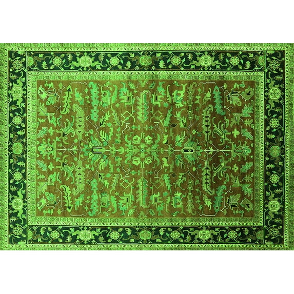 Ahgly Company Indoor Rectangle Oriental Green Industrial Area Rugs, 2' x 5'
