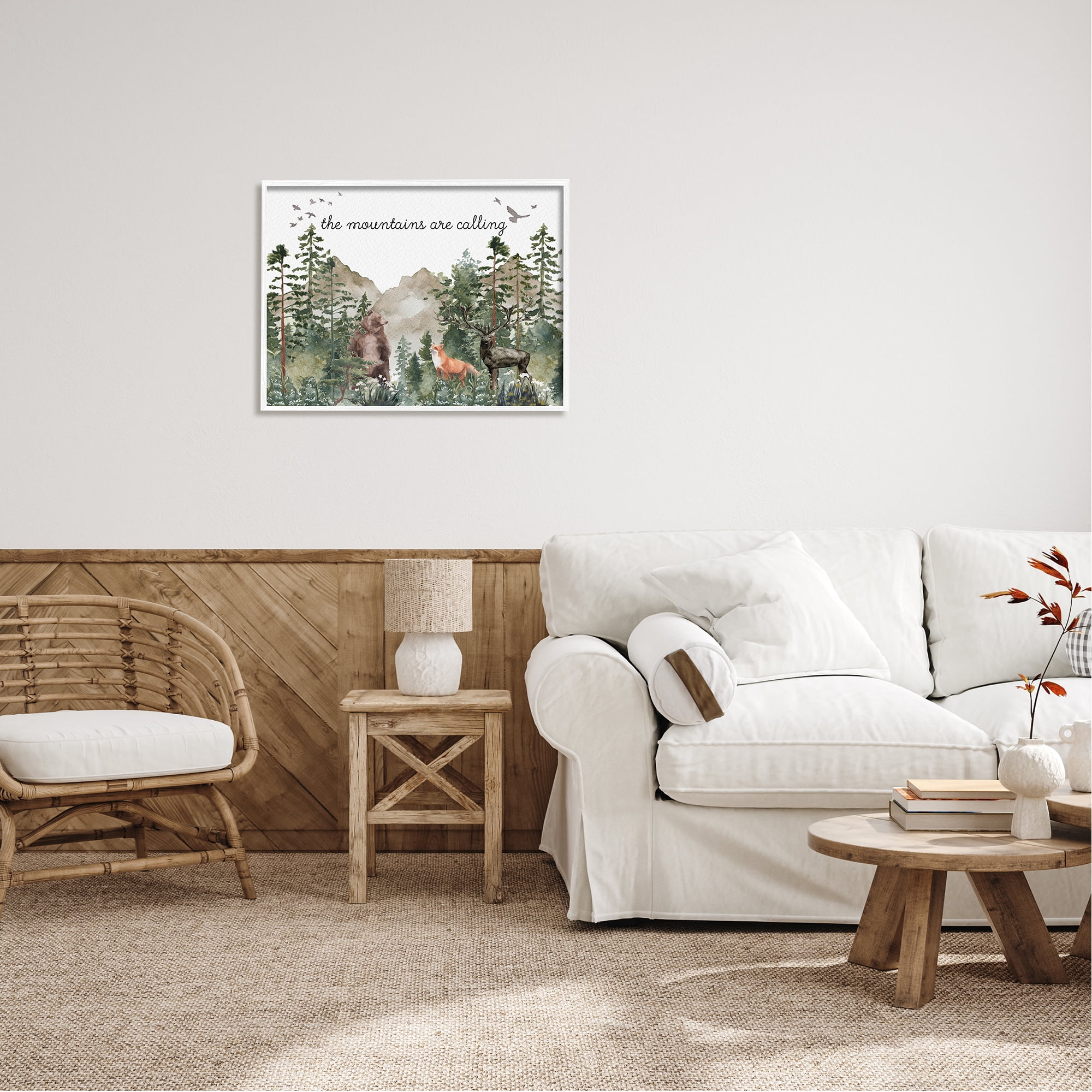 Stupell Industries Mountains Are Calling Wilderness Animals Woodlands Trees Framed Wall Art, 30 x 24, Design by Amy Brinkman