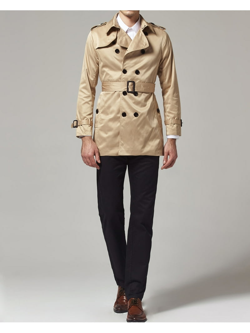 SSLR Men's Double Breasted Trench Coat Stylish Belted