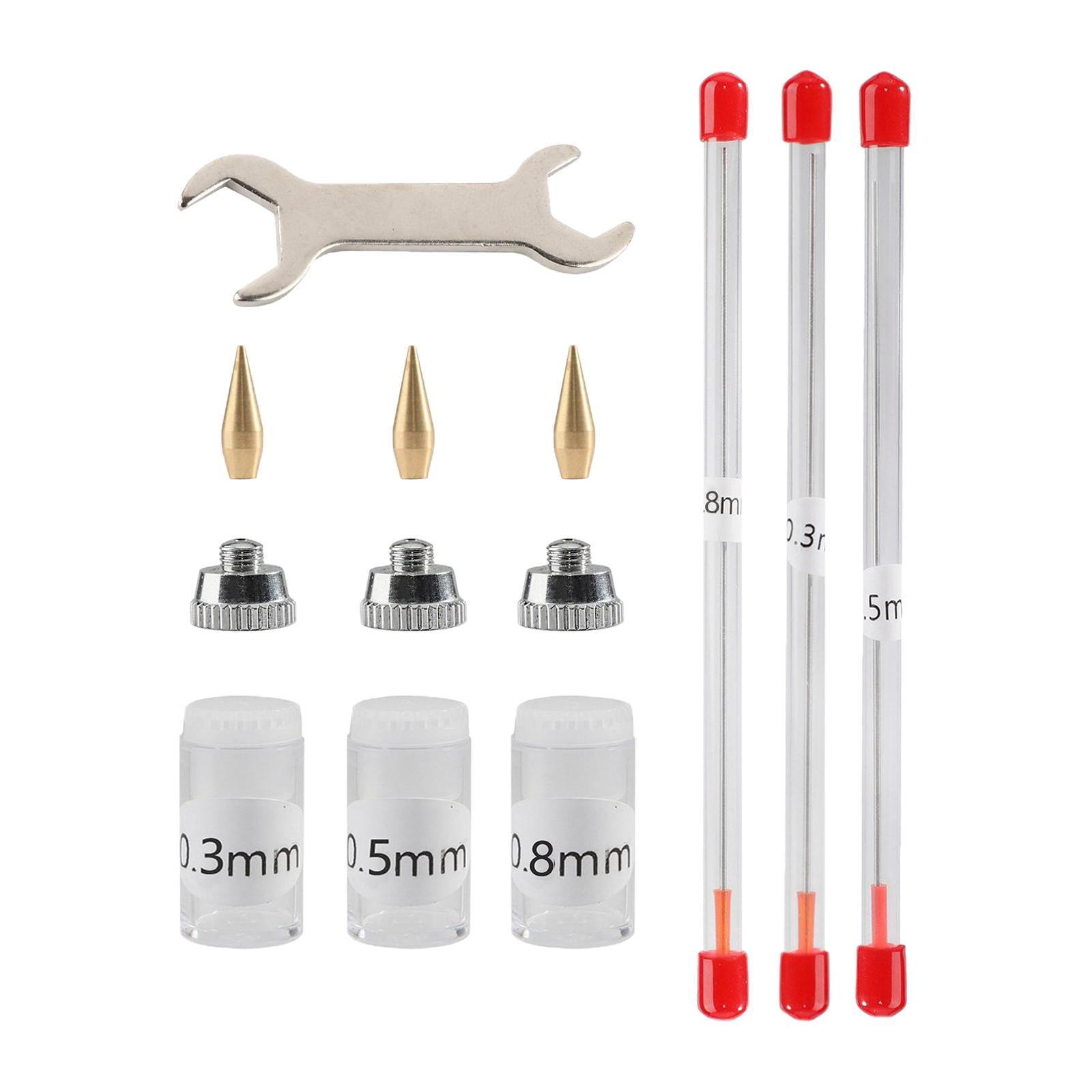 11x 0.3mm 0.5mm 0.8mm Airbrush Kits Accs with Wrench Airbrush Sprayer Accessories Airbrush Nozzle Caps Durable for Replacement Parts